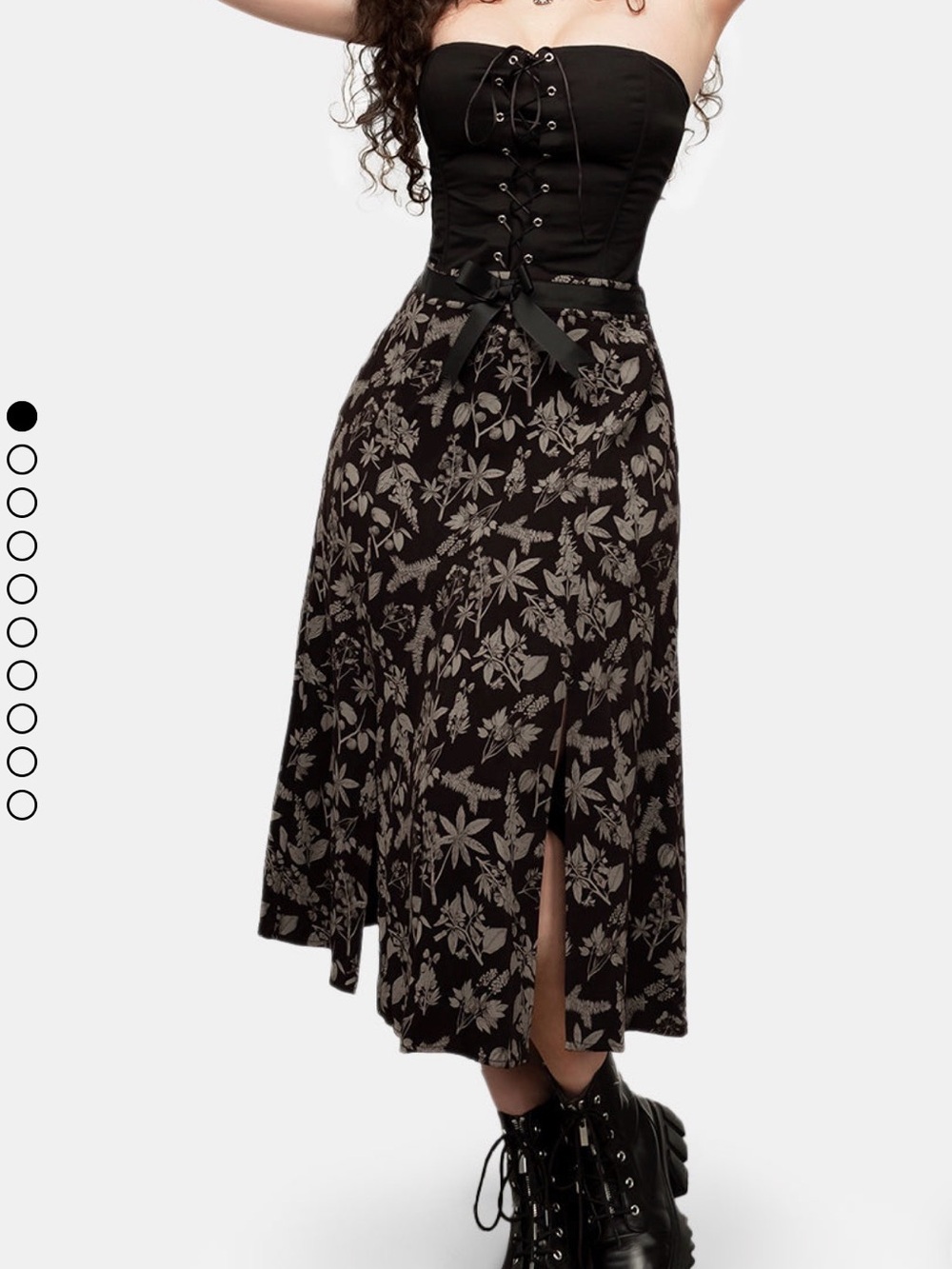 Disturbia Black Floral Midi Skirt with Gray Botanical Print